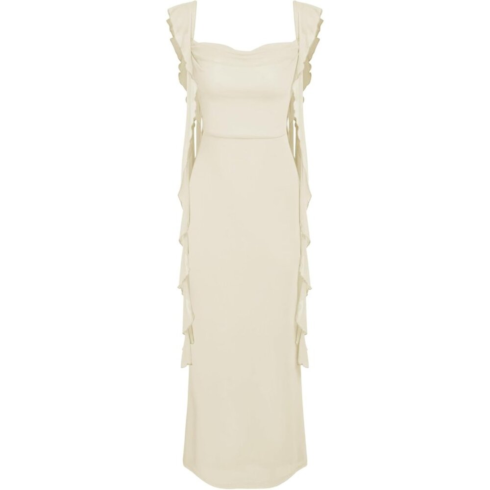 Women's White Wedding Guest Dresses Summer Maxi Dress Sleeveless Mesh